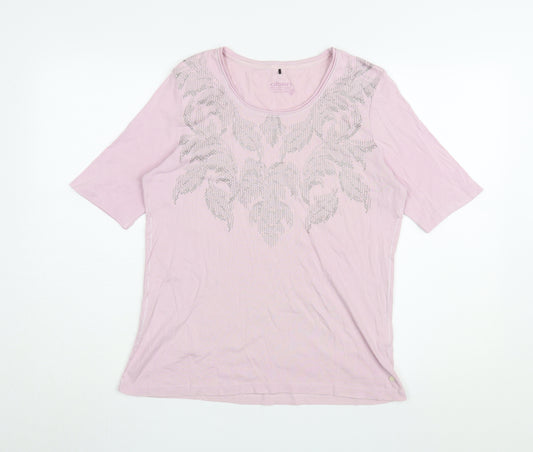 Olsen Women's Pink Embroidered Cotton T-Shirt Size 12