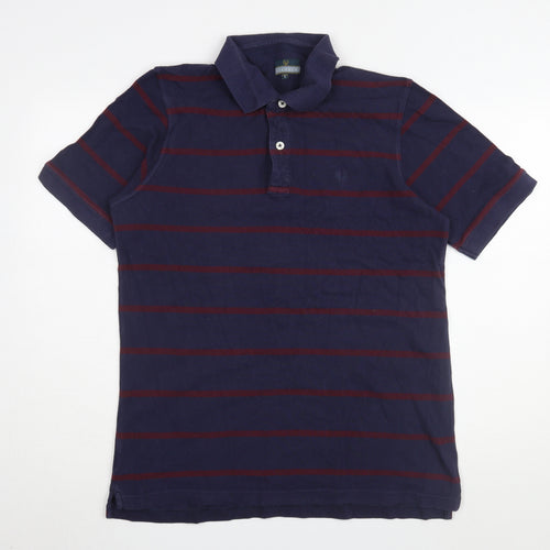 Lincoln Men's Blue Striped Polo Size L Short Sleeve
