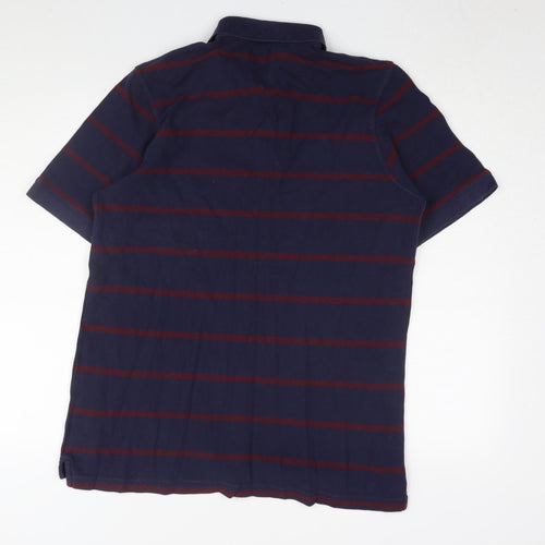 Lincoln Men's Blue Striped Polo Size L Short Sleeve