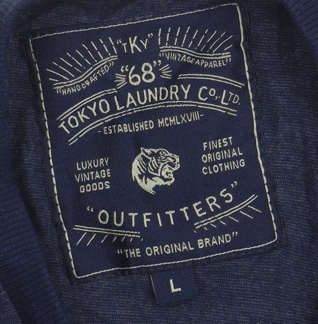 Tokyo Laundry Men's Blue Graphic Tee - Large, Vintage Style