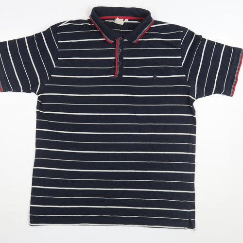 Cotton Traders Men’s Blue Striped Polo, Size L, Casual Style