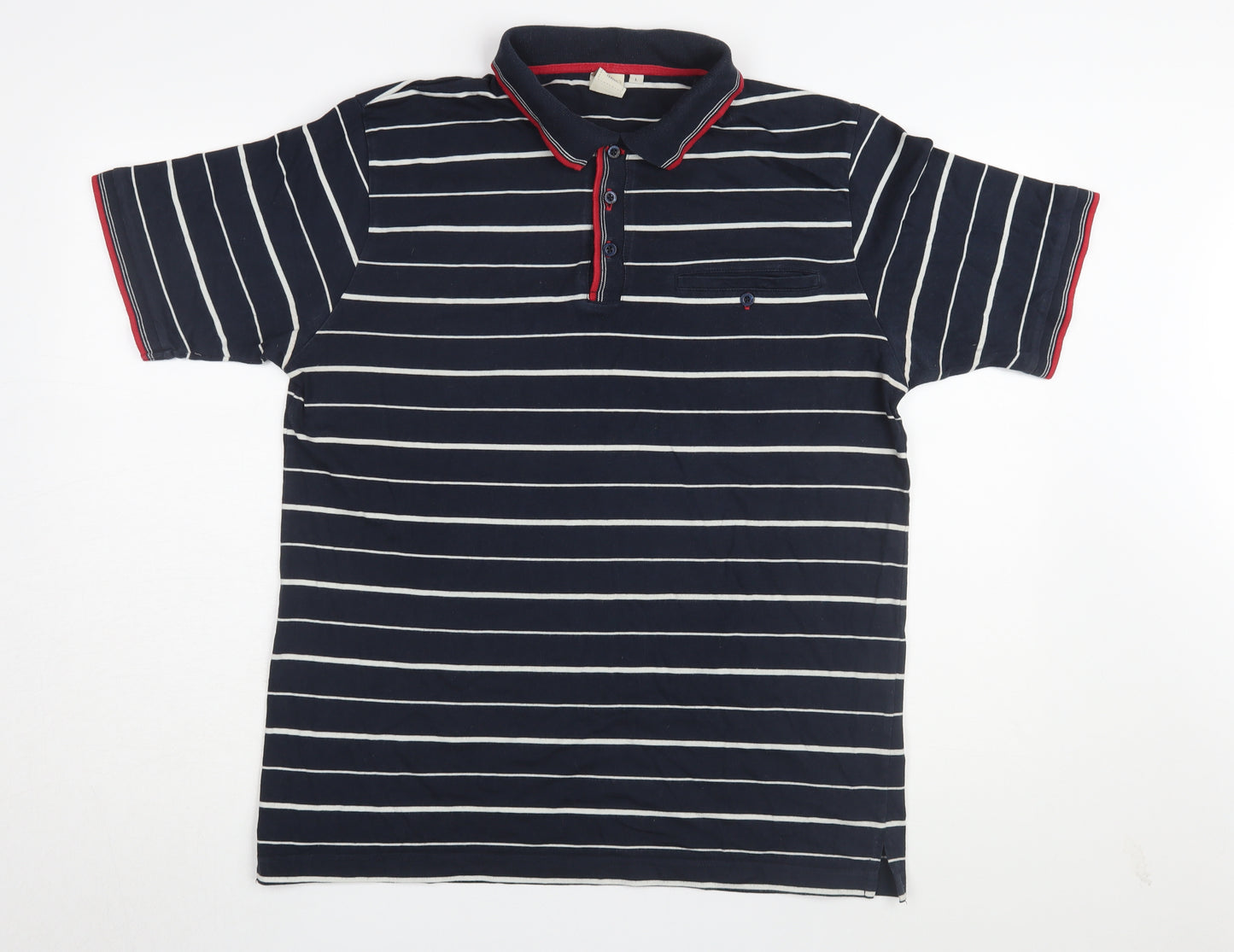 Cotton Traders Men’s Blue Striped Polo, Size L, Casual Style