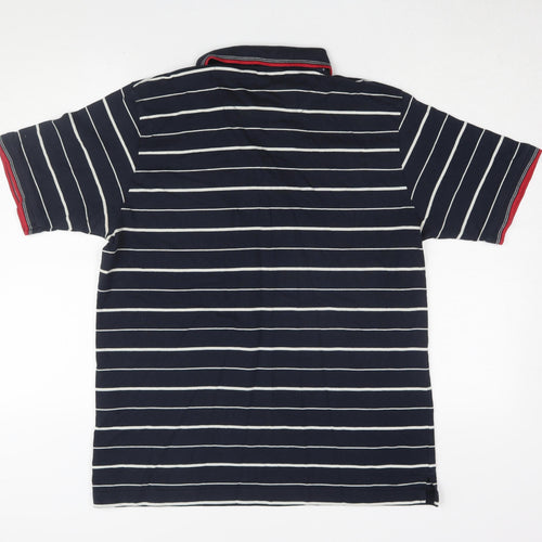 Cotton Traders Men’s Blue Striped Polo, Size L, Casual Style