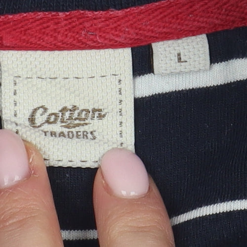 Cotton Traders Men’s Blue Striped Polo, Size L, Casual Style