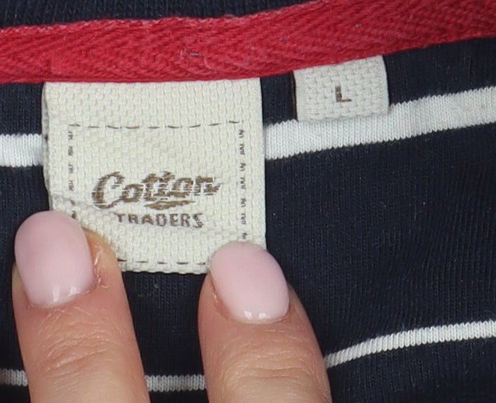 Cotton Traders Men’s Blue Striped Polo, Size L, Casual Style