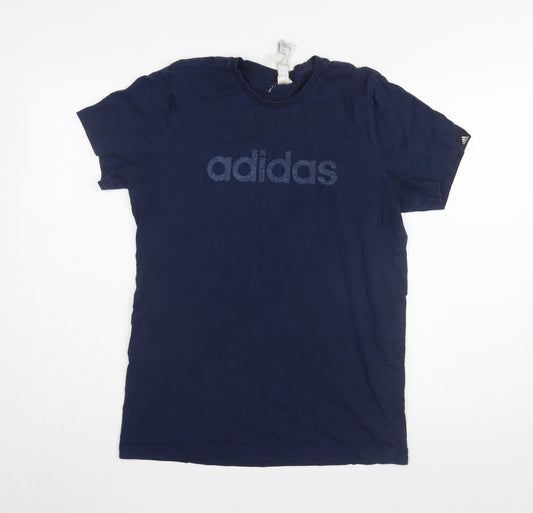 Adidas Men Blue Graphic T-Shirt M Crew Neck