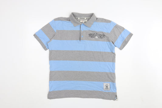 Ecko Unltd Men's Blue Grey Striped Polo Shirt Size M