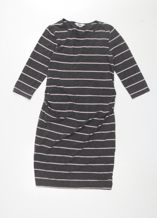 Blooming Marvellous Women's Grey Striped Bodycon Dress Size 10