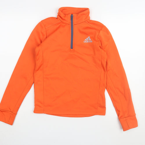 Adidas Boys Orange 1/4 Zip Sweatshirt - Size 12 Years, Activewear