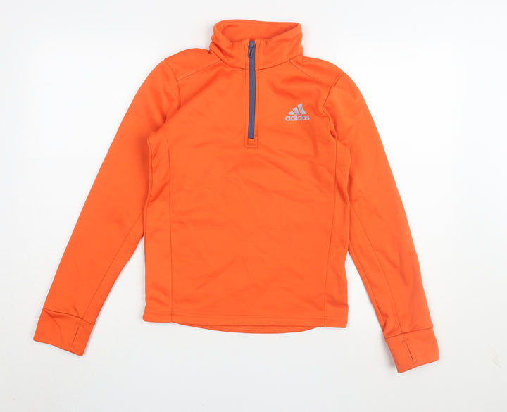 Adidas Boys Orange 1/4 Zip Sweatshirt - Size 12 Years, Activewear