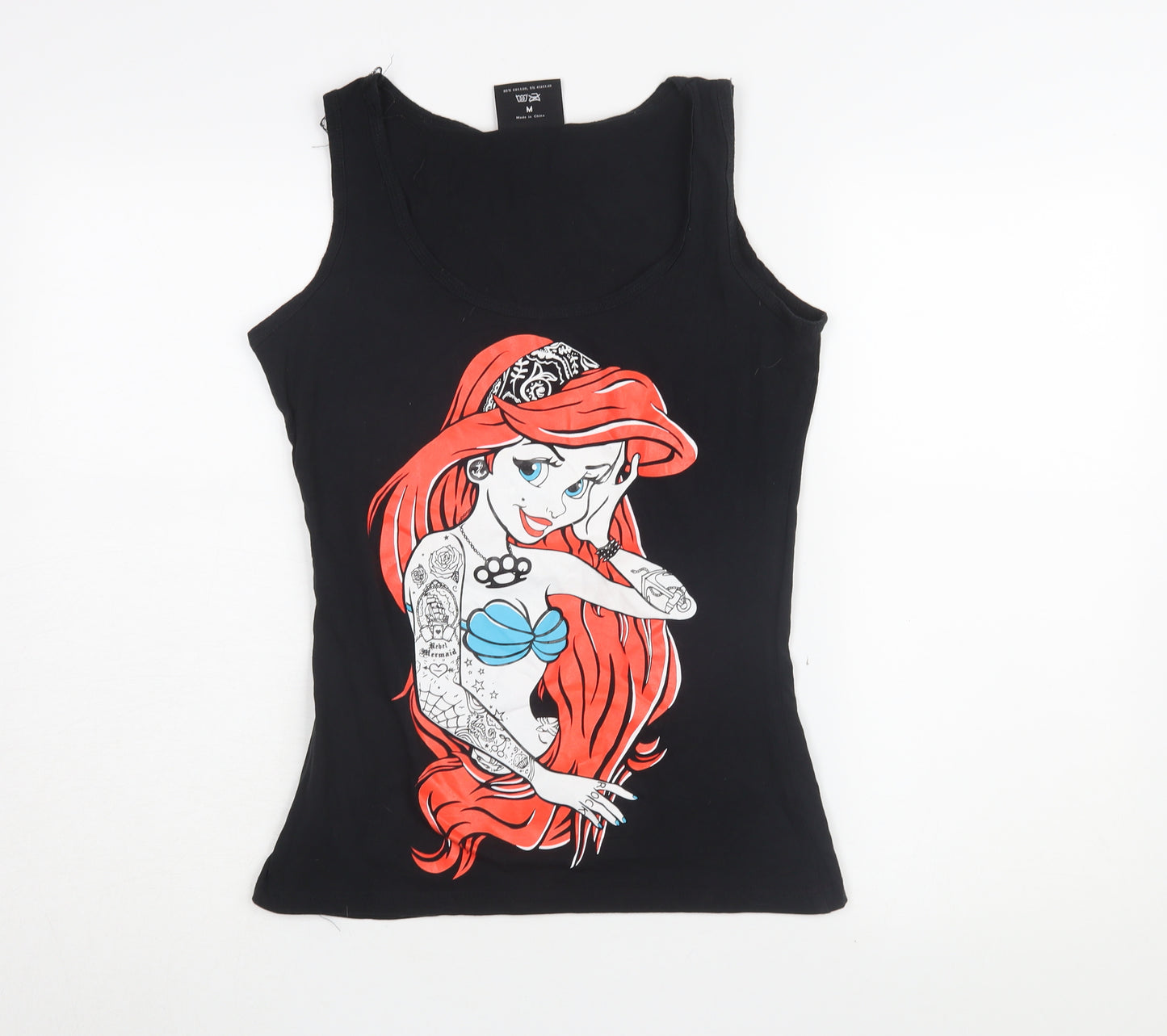 Restyle Women's Black Tank Top M Cartoon Graphic