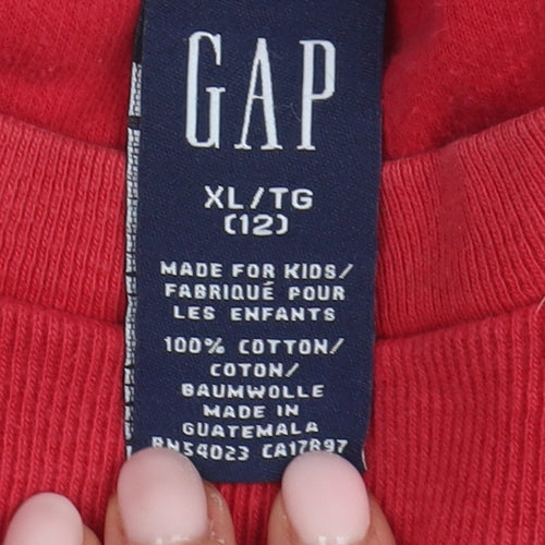 GAP Unisex Red Cotton Long Sleeve T-Shirt Size 12