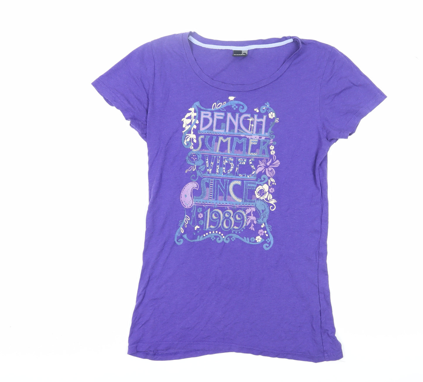 Bench Women's Purple T-Shirt L Casual Short Sleeve