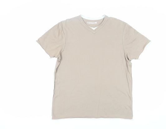 Red Herring Men's Beige V-Neck T-Shirt L