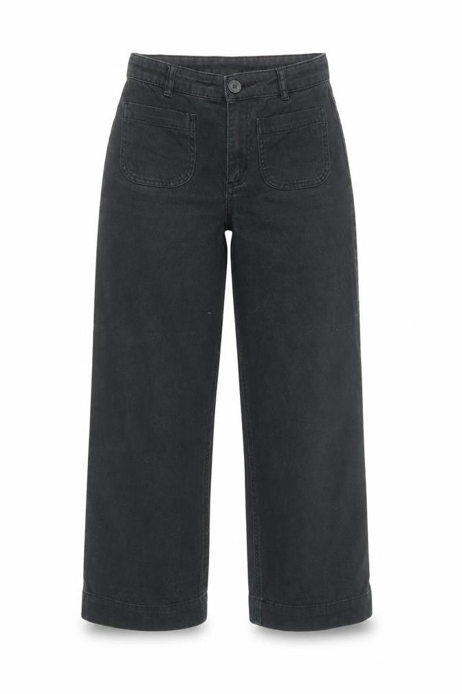 Front view of Monki Women's Wide-Leg Black Jeans, size 4, Relaxed Fit