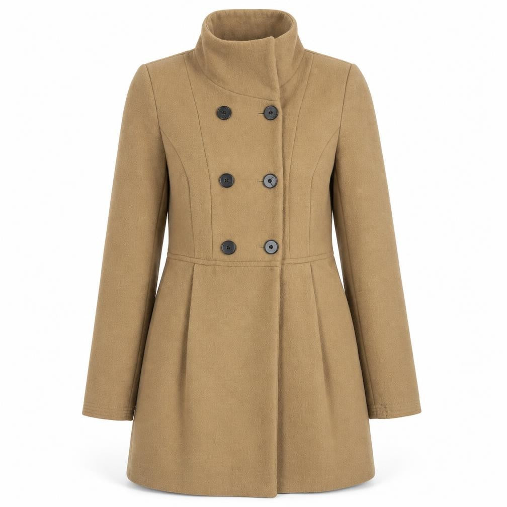Front view of Zara Women's Brown Pea Coat XS Mid-Length Formal