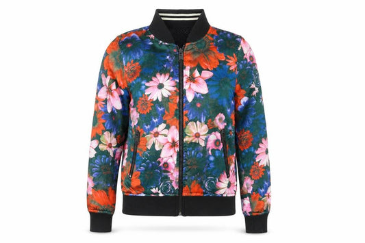Front view of Criminal Damage Women's Multicoloured Floral Bomber Jacket 2XS