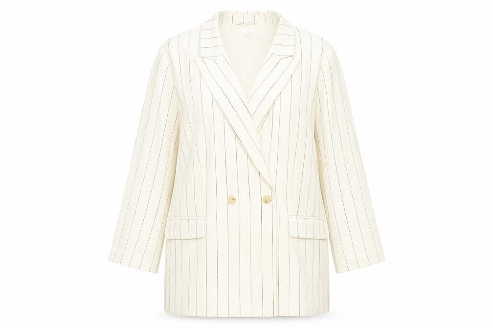 Front view of H&M Women's Ivory Pinstripe Blazer, XL