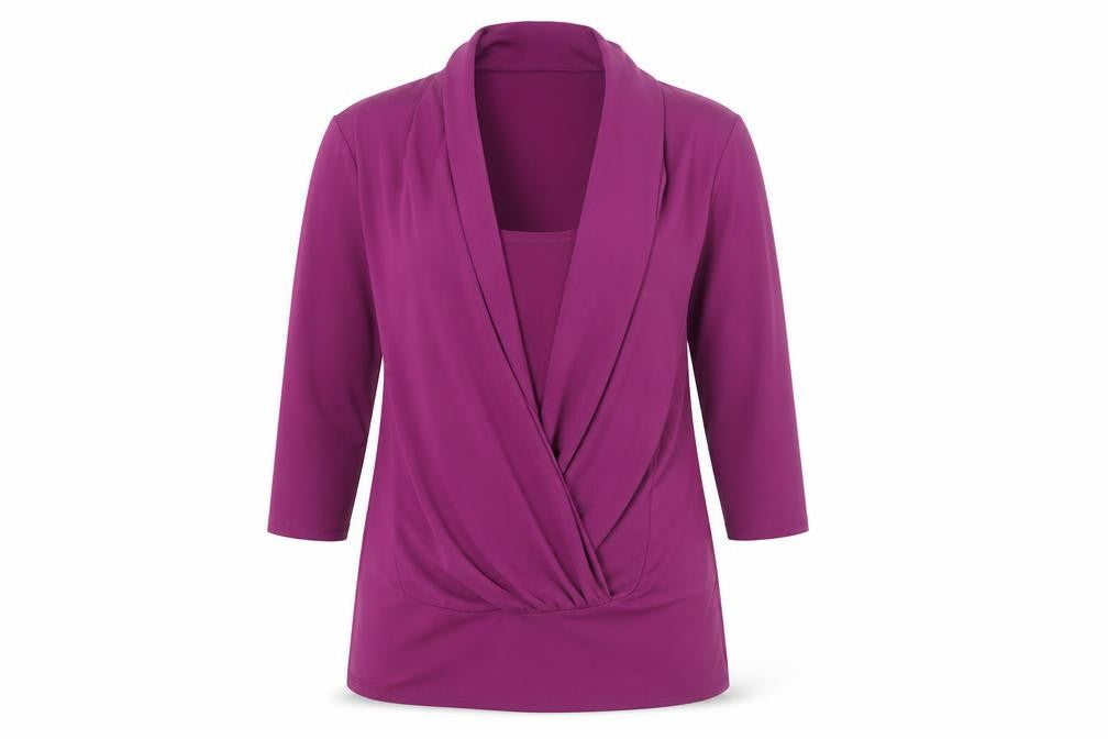 Front view of Star Women's Purple Wrap Blouse -, size 14