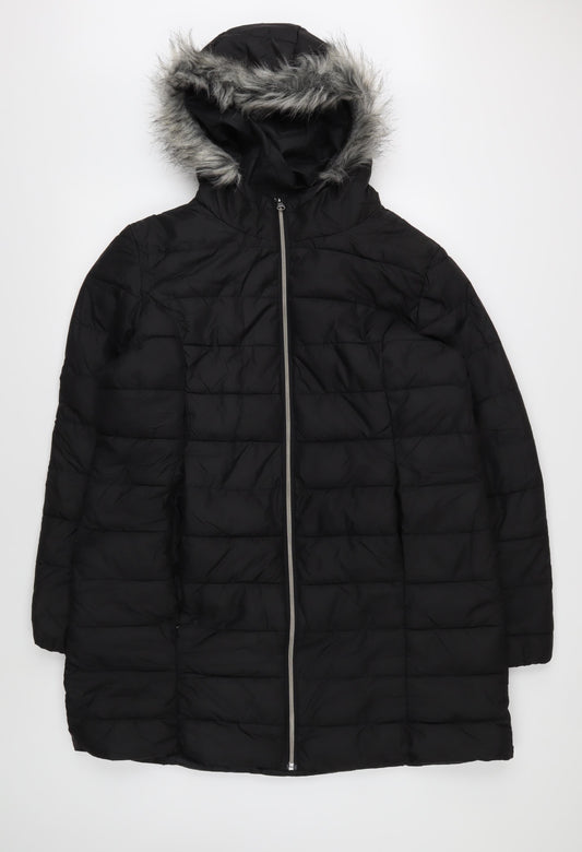 Esmara Women's Black Hooded Puffer Coat - Size 16