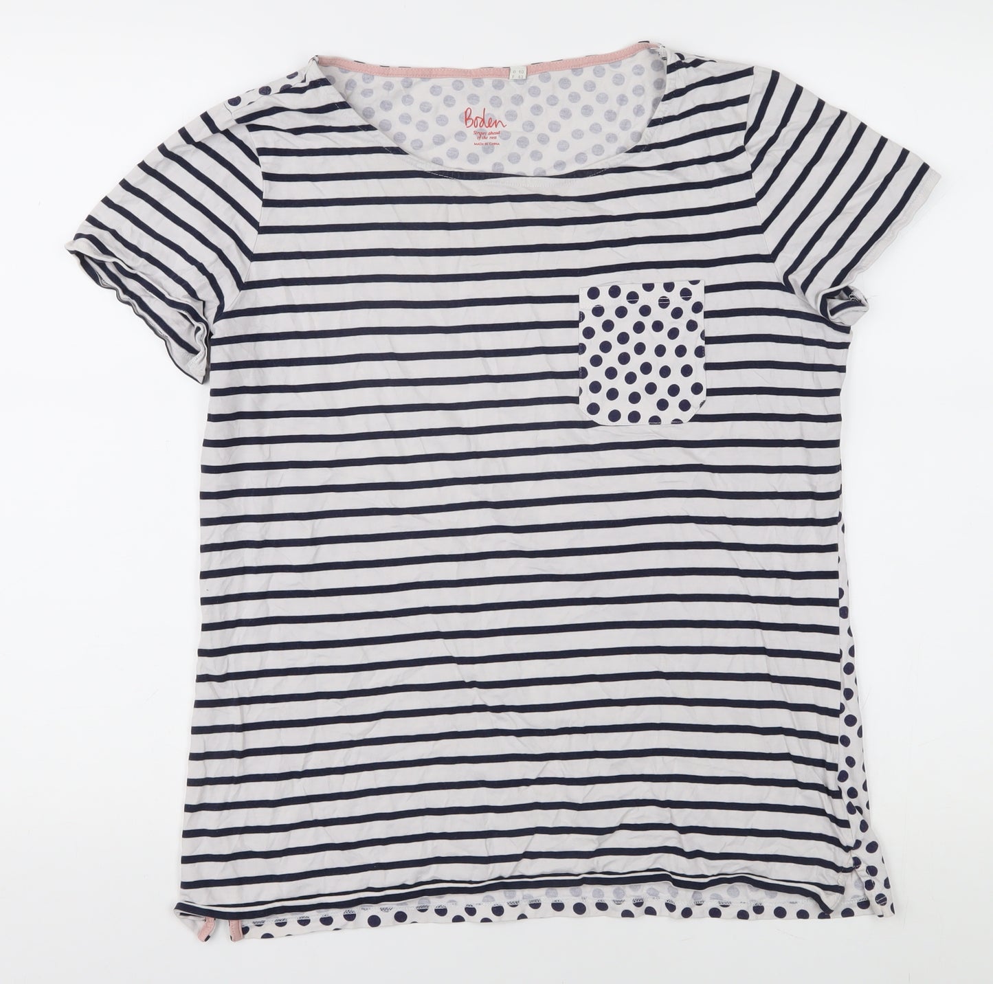 Boden Women's White Striped T-Shirt Size 12