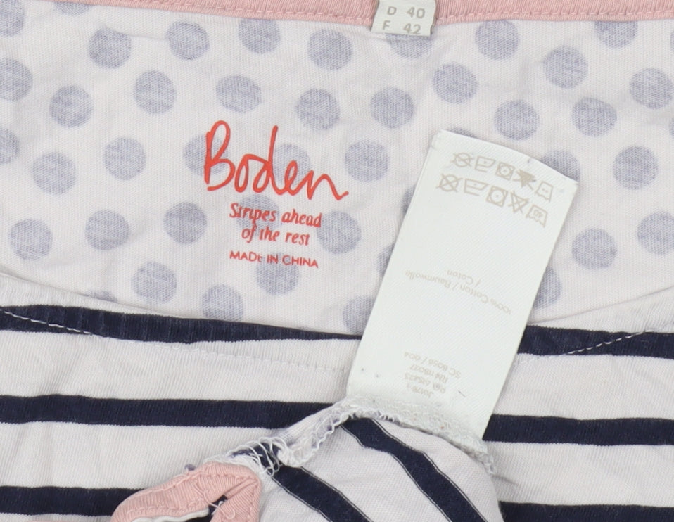 Boden Women's White Striped T-Shirt Size 12