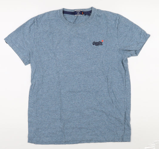 Superdry Men's Blue Cotton Logo T-Shirt, Size M