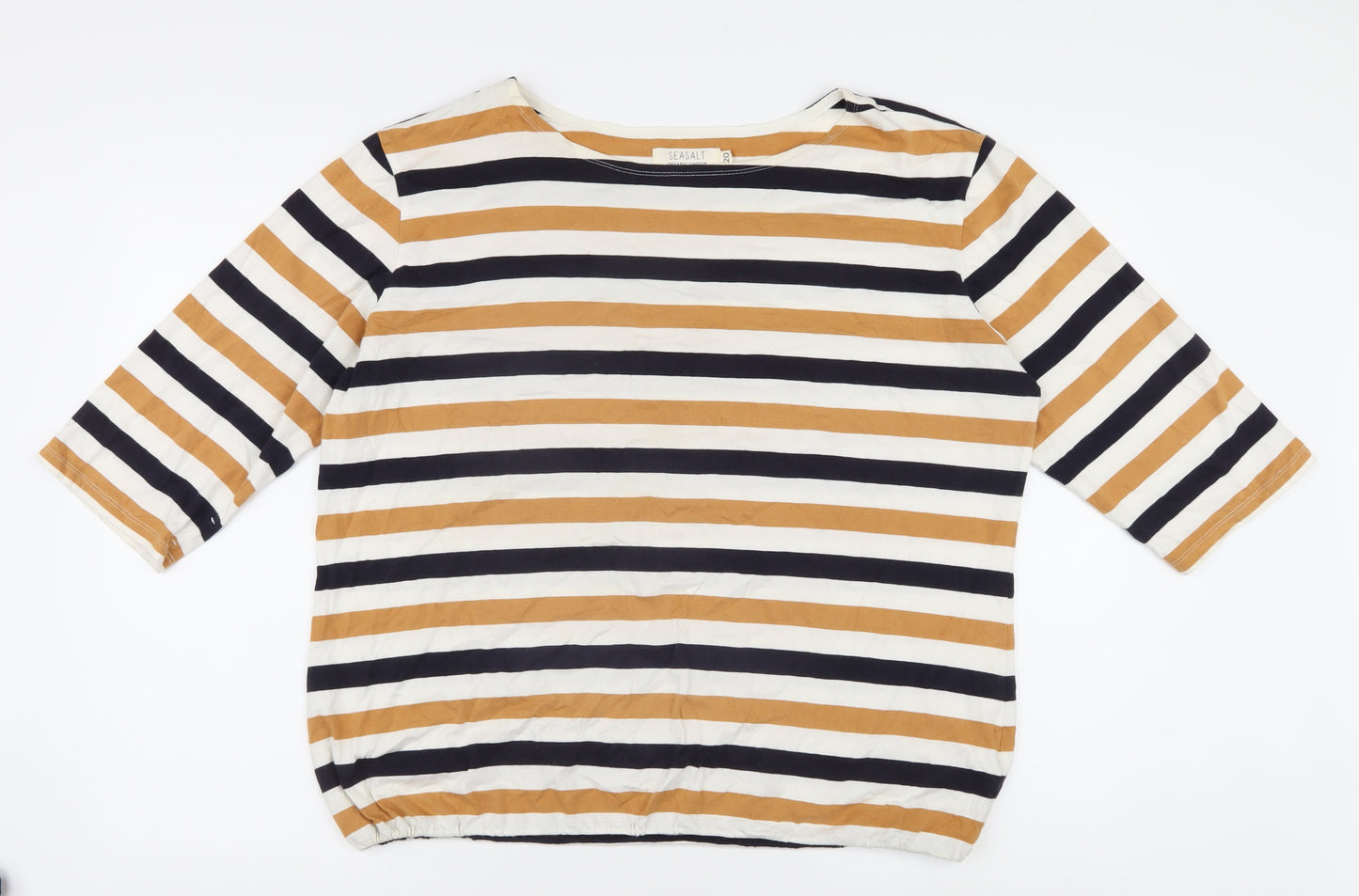 Seasalt Women's Multicoloured Striped Boat Neck Jersey T-Shirt Size 20