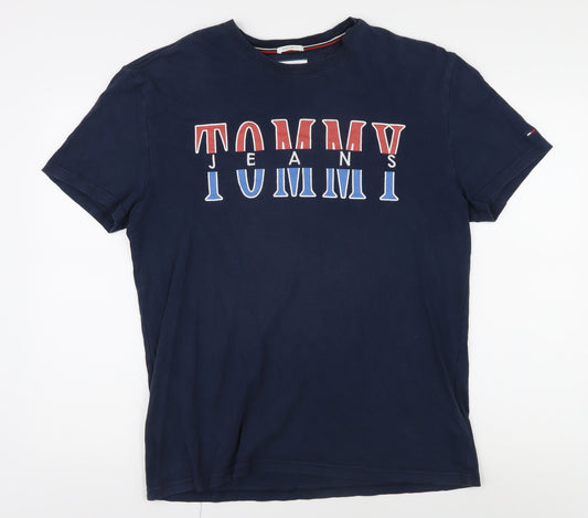 Tommy Jeans Men's Blue Graphic Logo T-Shirt - L