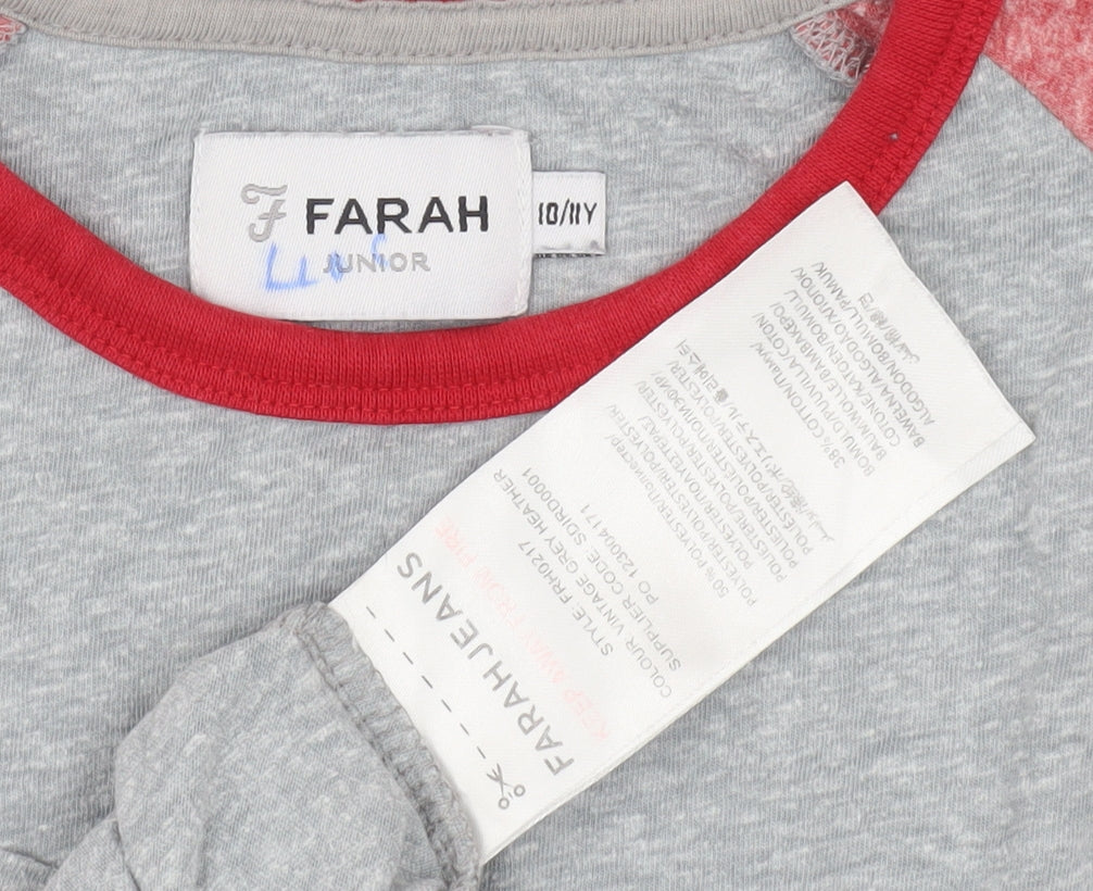 Farah Boys Grey Red Ringer T-Shirt - Size L