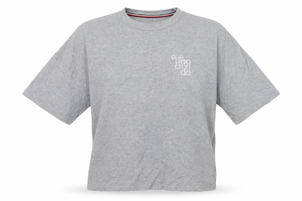 Front view of Tommy Hilfiger unisex grey relaxed fit t-shirt m