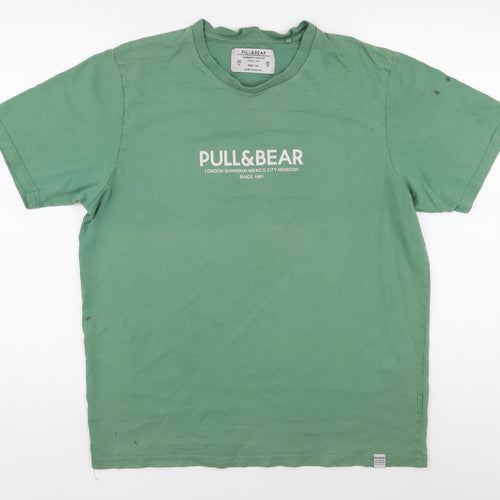 Pull & Bear Men's Green Size 10 Crew Neck T-Shirt