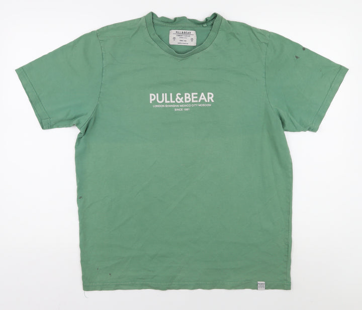 Pull & Bear Men's Green Size 10 Crew Neck T-Shirt