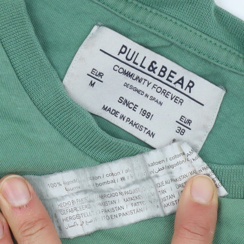 Pull & Bear Men's Green Size 10 Crew Neck T-Shirt
