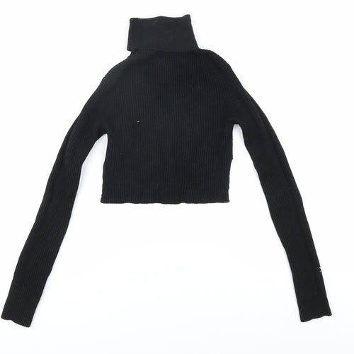 AllSaints Women's Black Roll Neck Merino Wool Jumper, M