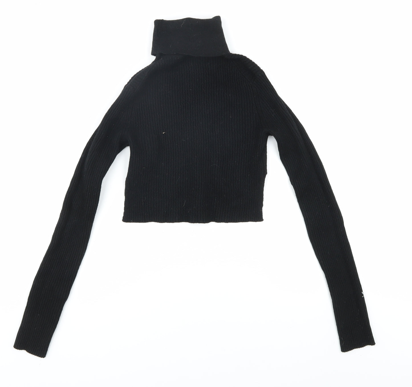 AllSaints Women's Black Roll Neck Merino Wool Jumper, M