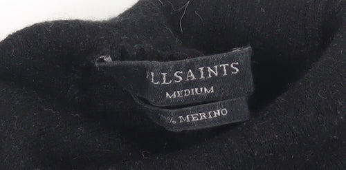 AllSaints Women's Black Roll Neck Merino Wool Jumper, M