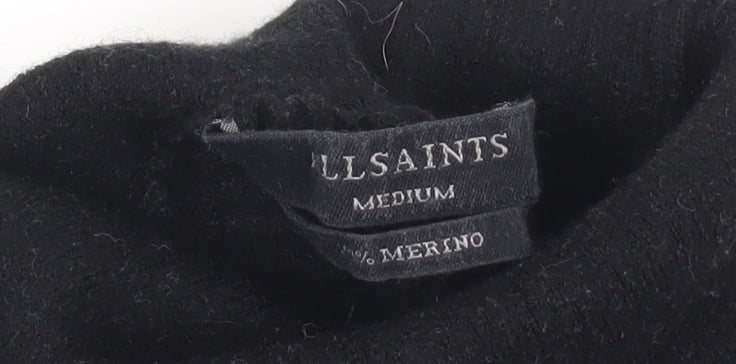 AllSaints Women's Black Roll Neck Merino Wool Jumper, M