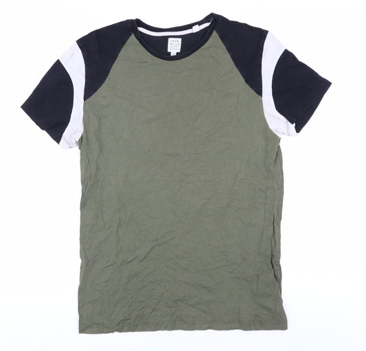 Jack Wills Men's Green Crew Neck Colourblock T-Shirt M