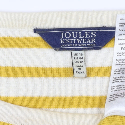 Joules Women's Yellow Striped Pullover Jumper Size 16