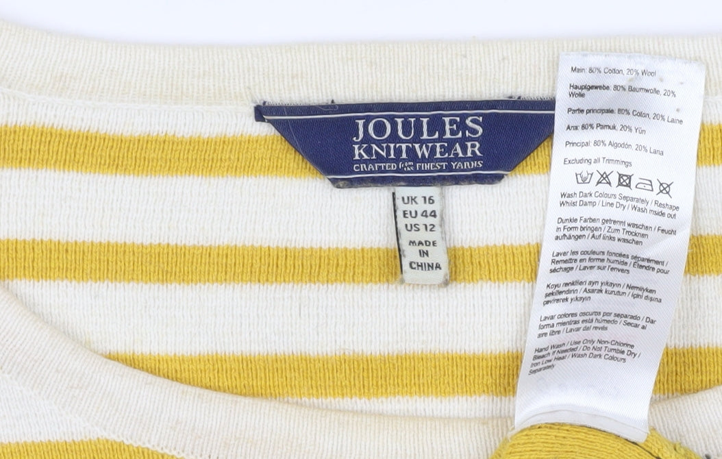Joules Women's Yellow Striped Pullover Jumper Size 16