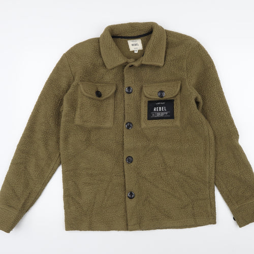 Rebel Green Fleece Jacket M Collared Button Casual