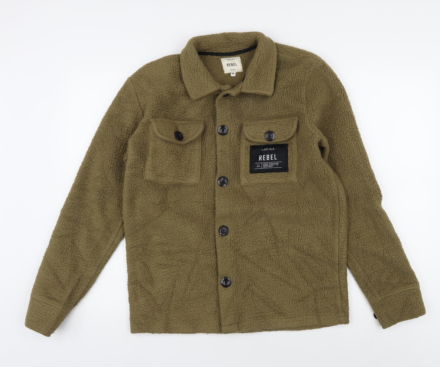 Rebel Green Fleece Jacket M Collared Button Casual