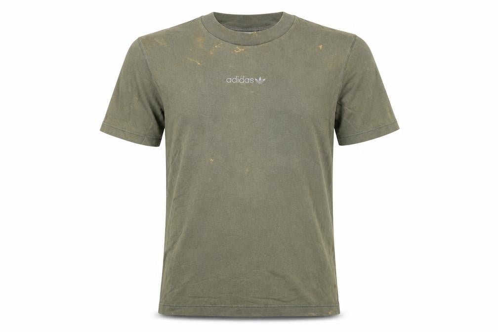 Front view of Adidas Men's Green T-Shirt - Small, Crew Neck, Logo