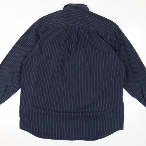 Thomas Burberry Men's Navy Striped XL Button-Up Shirt
