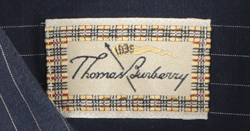 Thomas Burberry Men's Navy Striped XL Button-Up Shirt