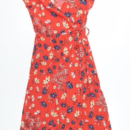 H&M Women's Red Floral Wrap Dress Size 6