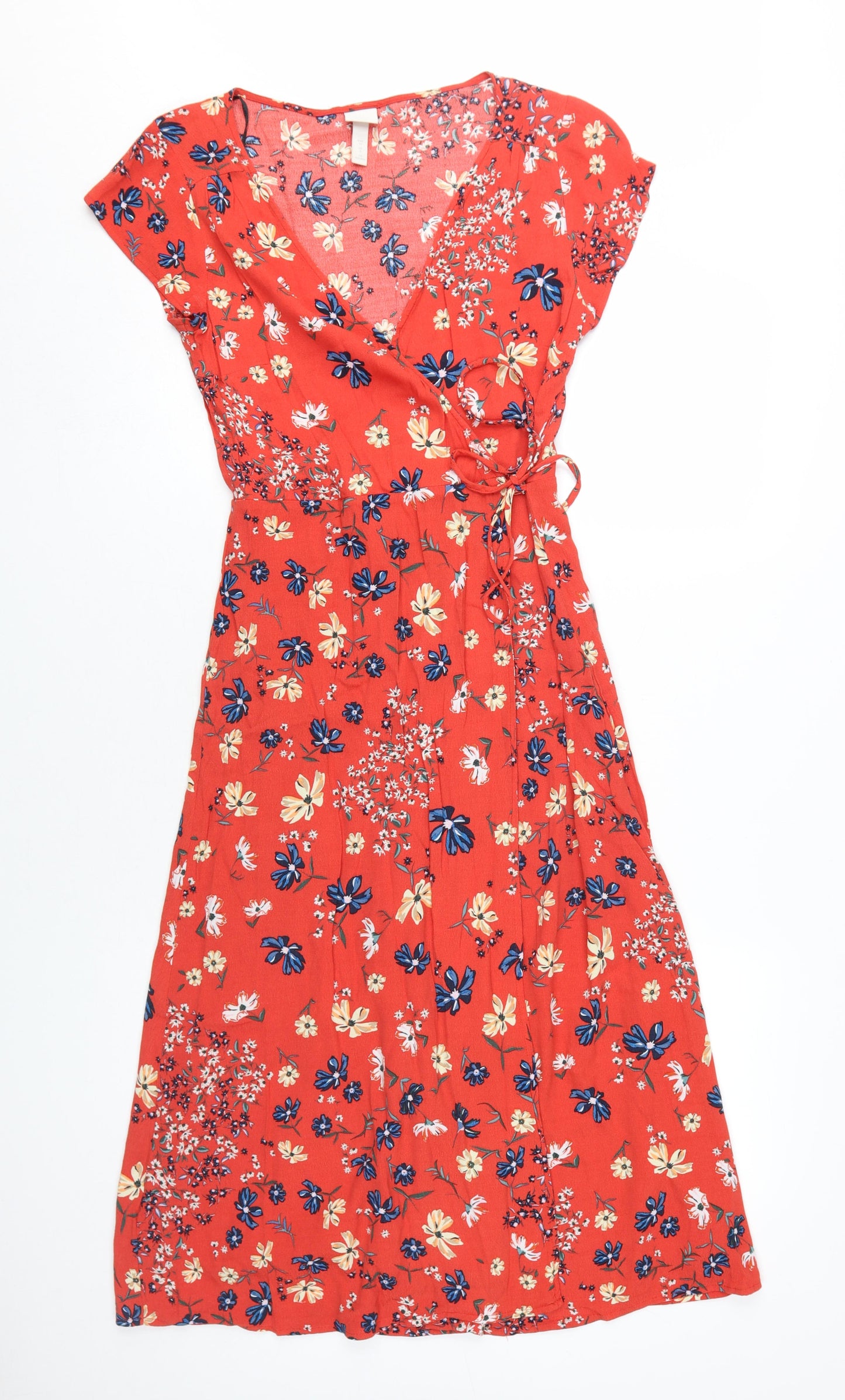 H&M Women's Red Floral Wrap Dress Size 6