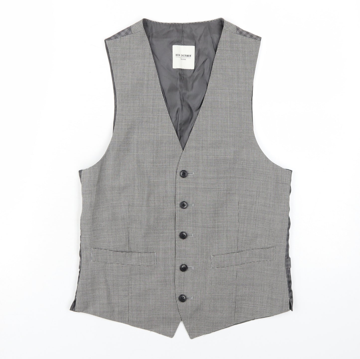 Ben Sherman Men's Grey Check Wool Waistcoat - 36R
