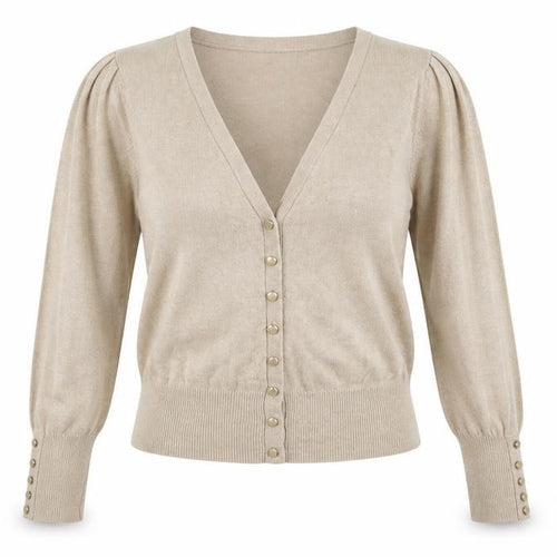 Marks and Spencer Women Beige 10 V-Neck Cardigan
